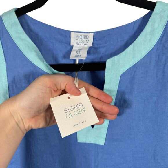 Singrid Olsen 100% Linen Blue Shift Dress Coastal Lagenlook Beachy NEW Womens Sm - Picture 4 of 6